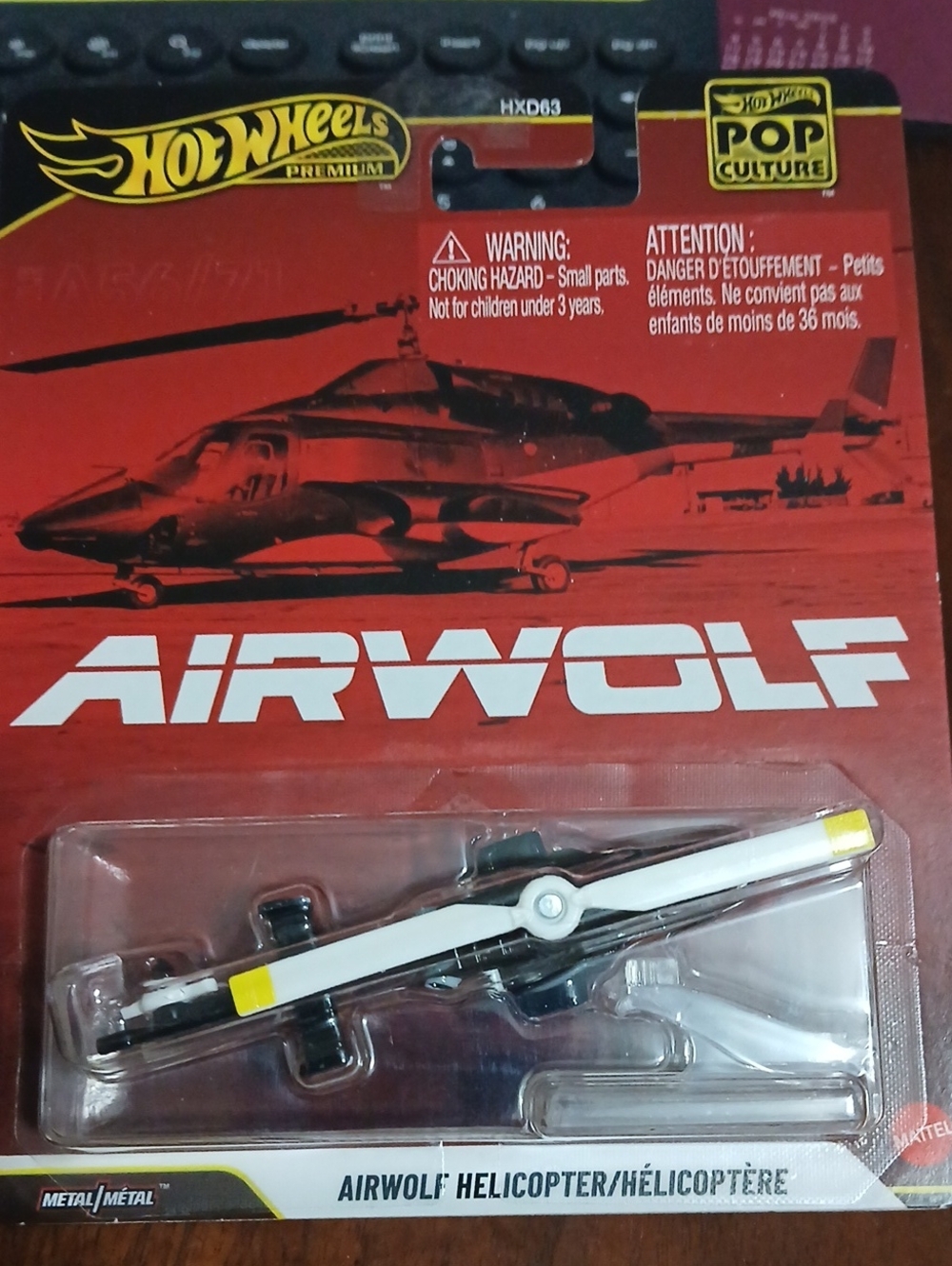 Mattel Hot Wheels Premium Airwolf Helicopter - Red, Yellow, Black